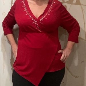I.N. Red Ladies Blouse with Sequins